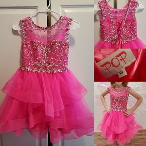 Girls size 10 neon pink cocktail party dress POP